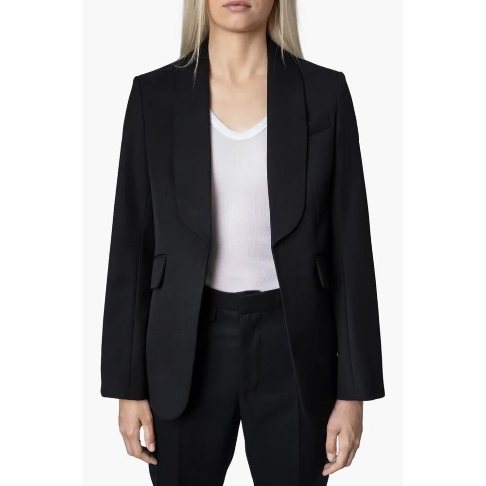 Zadig & Voltaire Black Shawl Collar Blazer Wool Blend WWBL00740 Size 40 US 8